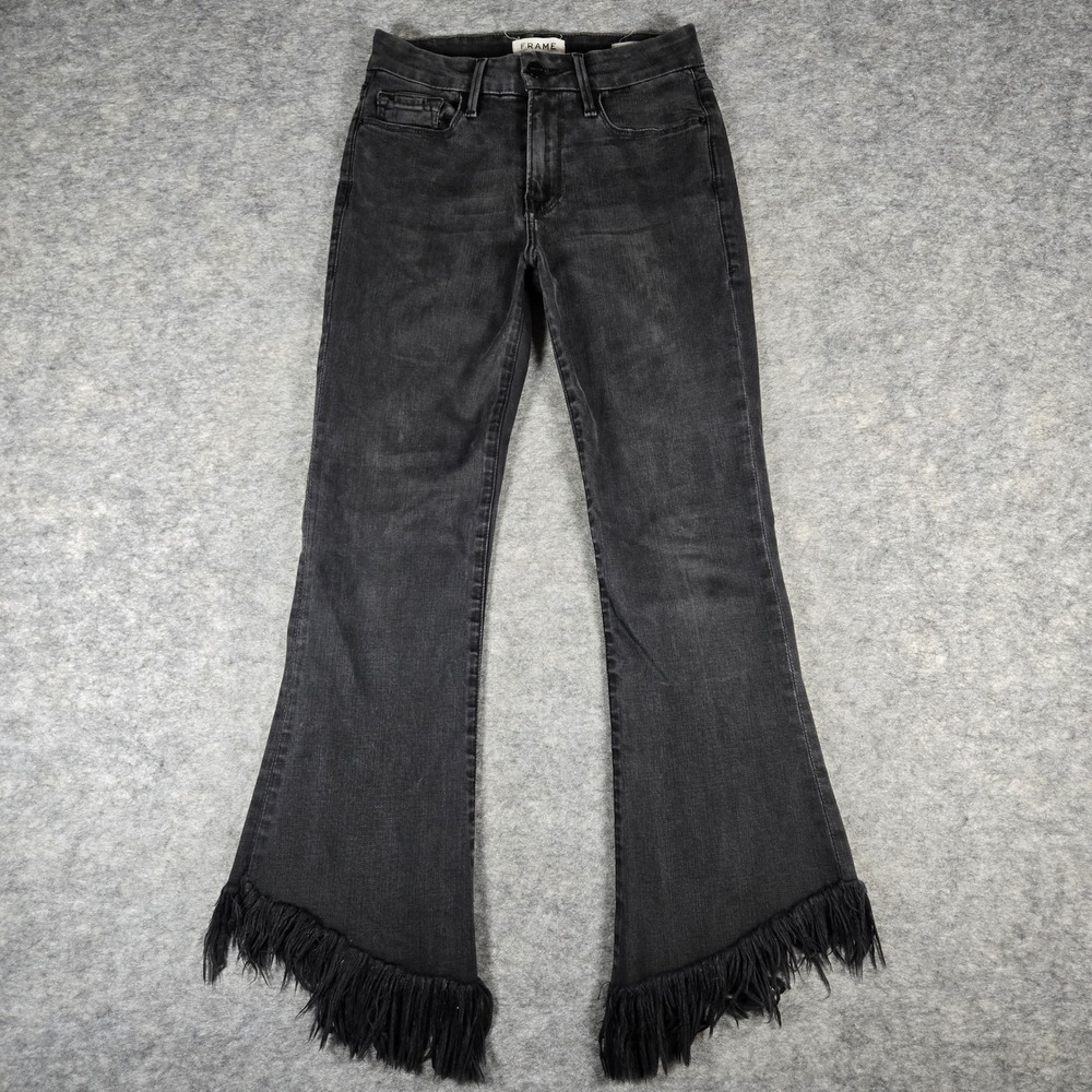 FRAME Womens Black Le Crop Mini Boot Fringe Hem Jeans 25